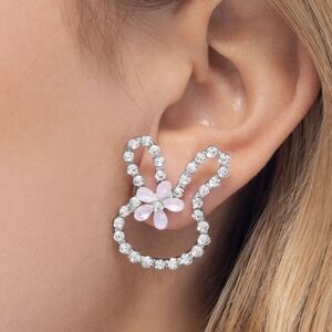 Elegant Silver and Pink Crystal Bunny Earrings
